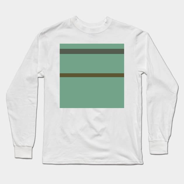 A shocking tailoring of Soldier Green, Dark Vanilla, Artichoke, Greyish Teal and Gunmetal stripes. Long Sleeve T-Shirt by Sociable Stripes